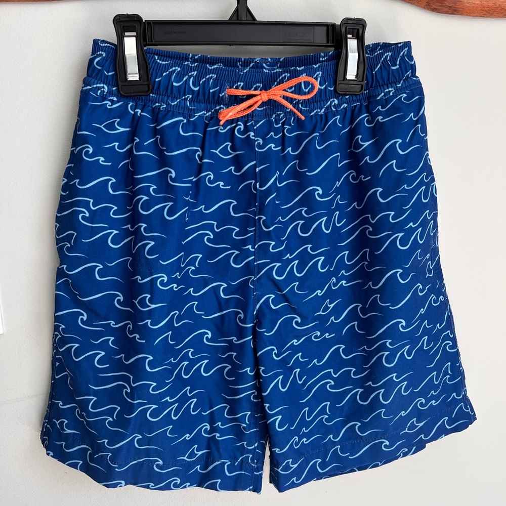 Crewcuts Blue and Orange Swim Trunks with Wave Pattern Sz. 8